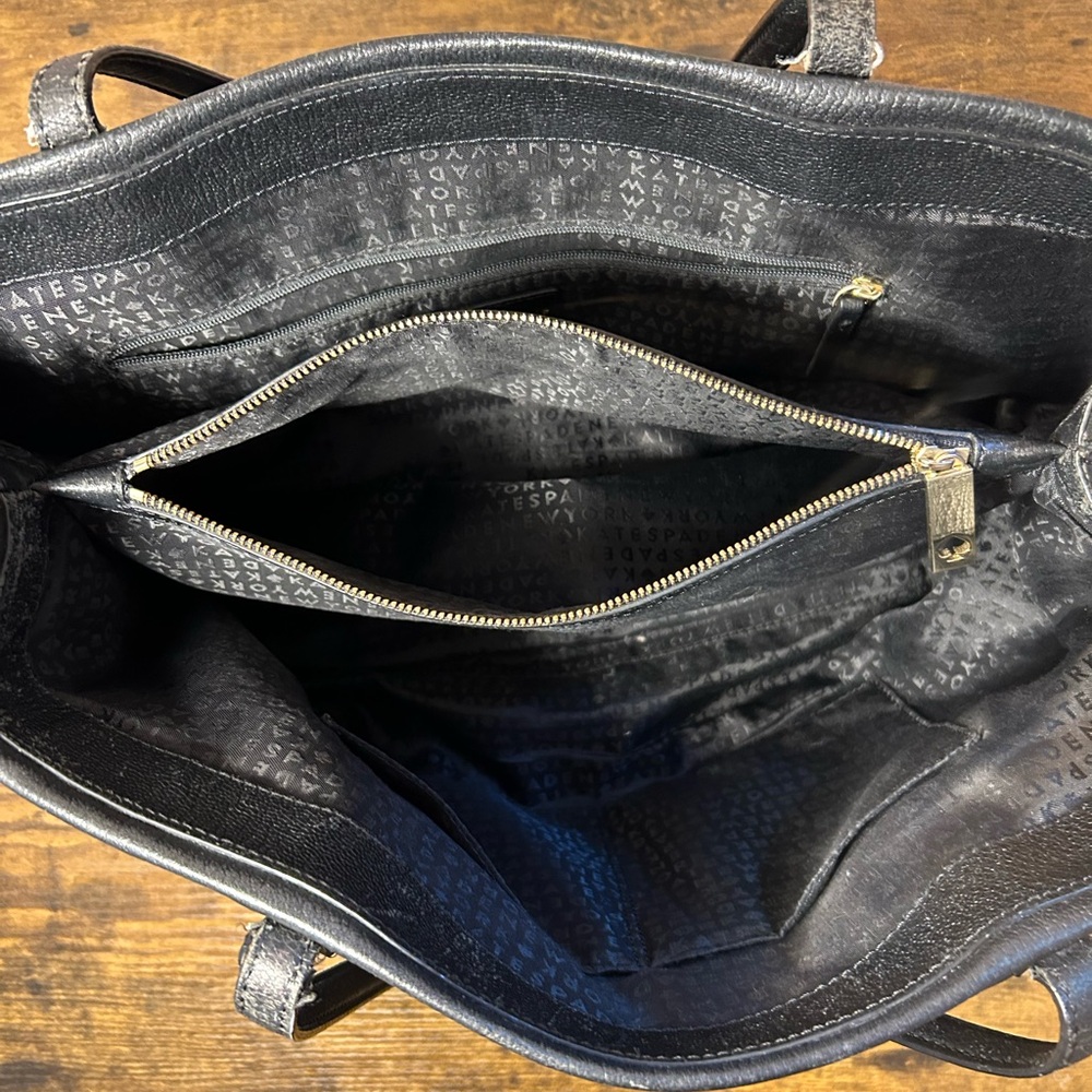 Kate Spade NY Purse Large Black Pebbled Leather Hand Bag Gold Logo Coin Purse - Picture 9 of 10